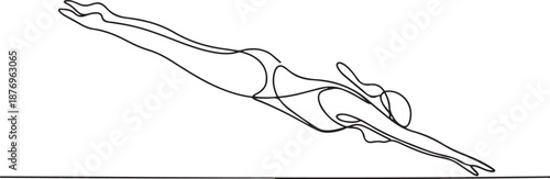 Continuous single one line drawing art of swimming athlete woman jumping to start swim competition. one line Art icon drawing vector