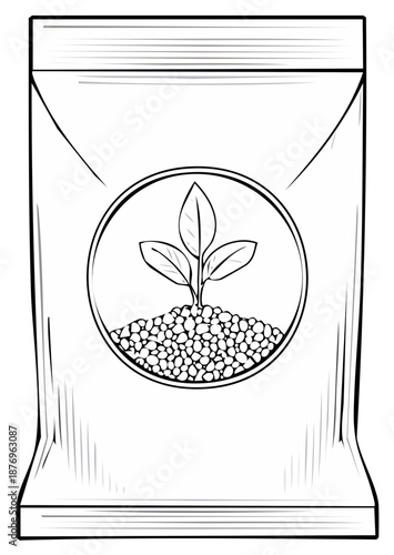 Outline of a Seedling in a Bag for Fertilizer or Gardening Supplies Illustration Design