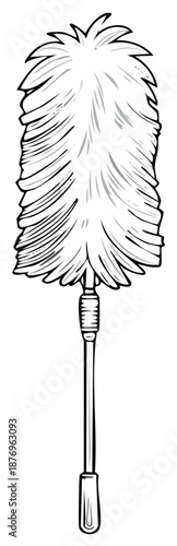 Vector illustration of a fluffy duster with a long handle for cleaning dusty surfaces and furniture
