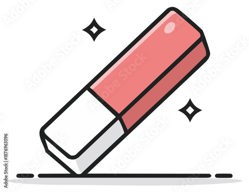 Vector illustration of a clean eraser with sparkle effects, isolated on white background.