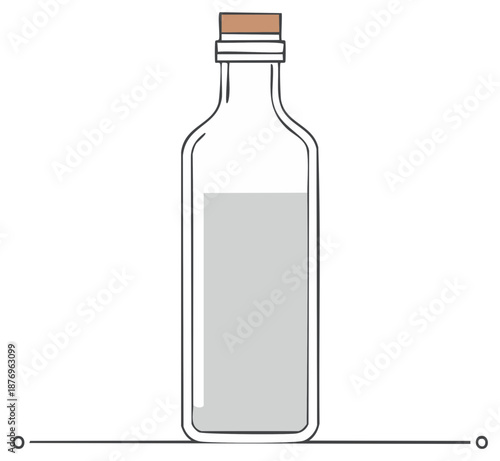 Simple line illustration of a glass bottle with a cork stopper filled with gray liquid