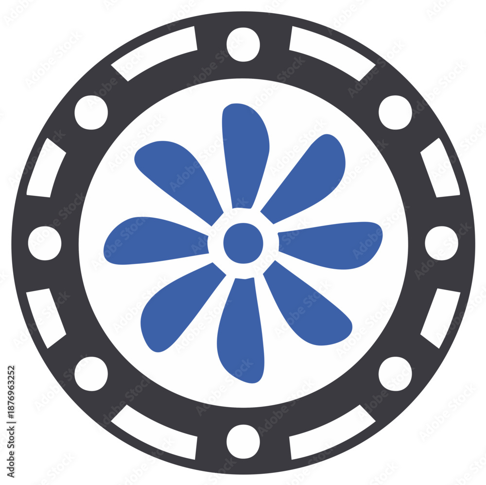 Obraz premium Ventilation fan vector icon with blue propeller blades for cooling and air circulation symbol