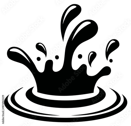 Dynamic liquid splash illustration with concentric ripples in black and white