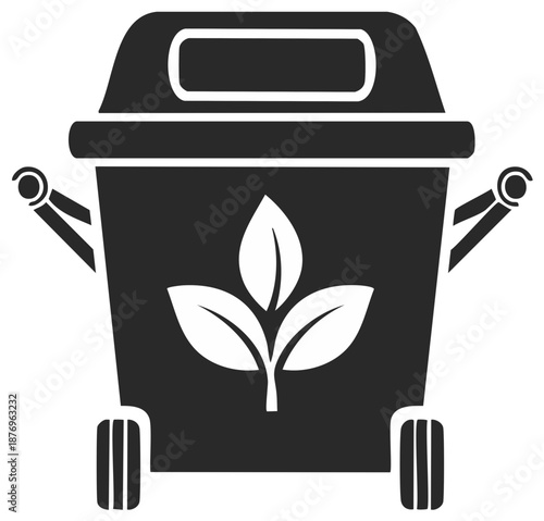 Recycling bin icon with leaf symbol, waste management, environmental protection, sustainable living, compost