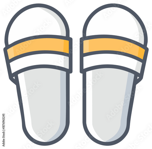 Two comfortable white and yellow striped slide sandals vector illustration icon for summer footwear