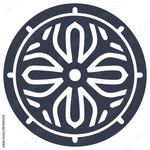 Circular Dharma Wheel Symbol Abstract Geometric Design