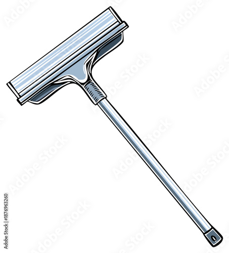 Illustration of a blue squeegee cleaning tool with a long handle for windows and surfaces