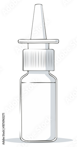 Nasal spray bottle illustration in line art, white background. Healthcare concept, medication.
