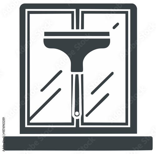 Window cleaning with squeegee icon, housework and domestic service. Professional cleaning service equipment and tools.