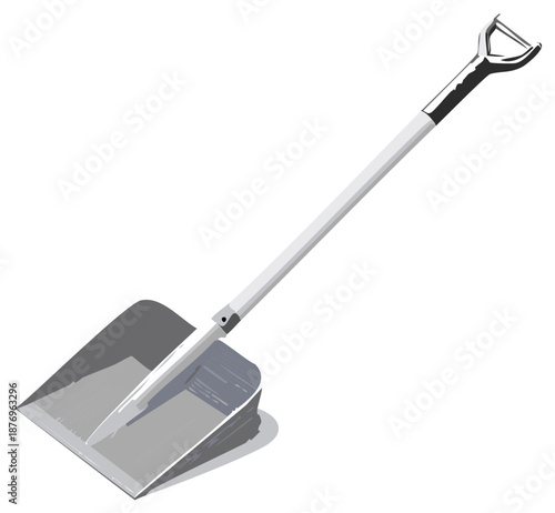 Vector illustration of a gray shovel, a common digging tool with a D-handle, used for gardening and construction.