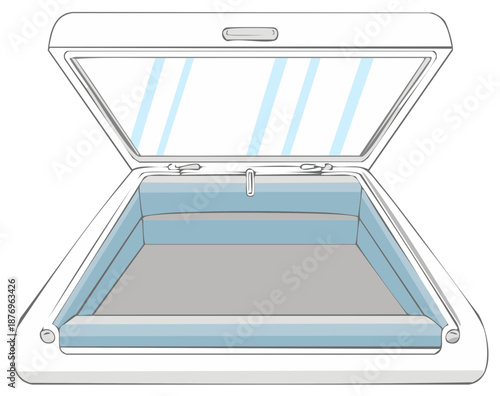 Open empty scanner illustration ready for scan or copy process.