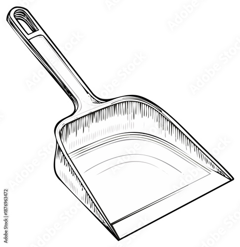 Dustpan Illustration in Black and White, Cleaning Equipment Drawing, Household Tools