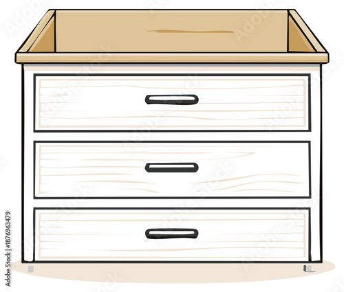 Light wood and white three drawer dresser illustration minimalist home furniture storage cartoon