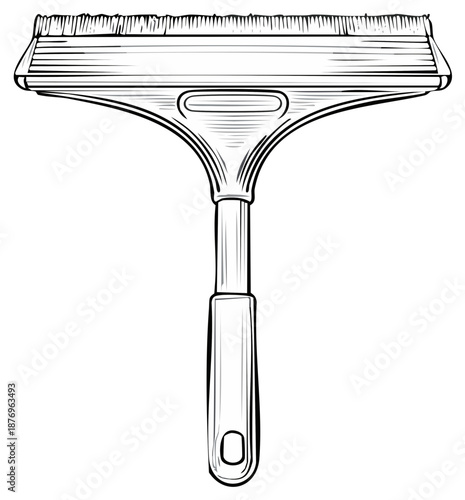 Engraved Glass Cleaning Squeegee with Bristles, Window Cleaning Tool Illustration