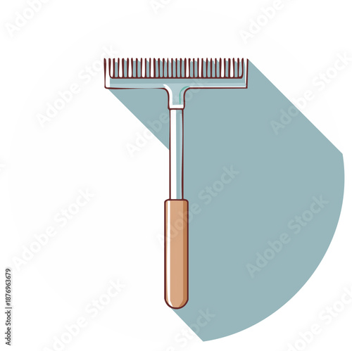 Stylized pet grooming rake with long shadow for pet hair removal, tool and equipment, for dogs and cats, pet care, and animal health