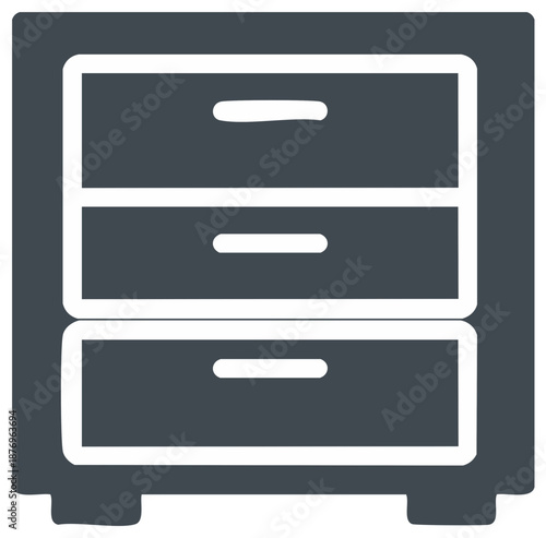 Illustration of a chest of drawers with three drawers outlined in white, providing bedroom storage or bedroom interior design solutions