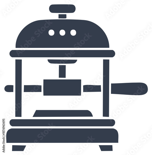 Vintage Press Machine with Manual Handle Solid Icon Illustration for Printing