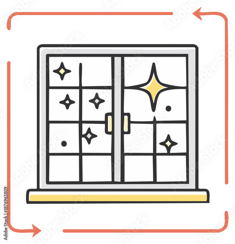 Clean sparkling window line art icon. Household chore and professional cleaning service symbol.