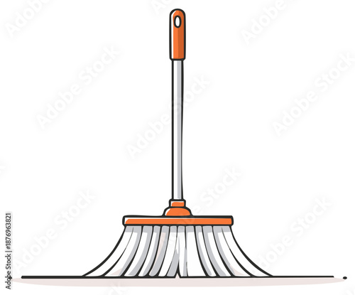 Illustration of a modern floor cleaning mop with orange handle and white bristles