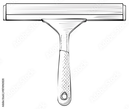 Stylized Ink Drawing of a Window Squeegee Cleaning Tool with Textured Handle