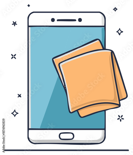 Cartoon illustration of cleaning a smartphone screen