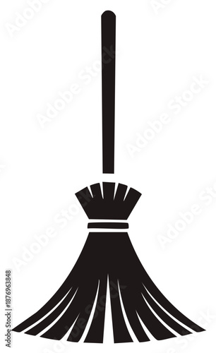 Stylized Black Broom Icon with Fanned Bristles and Long Handle