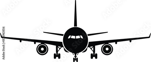 Front view of commercial airplane on white background