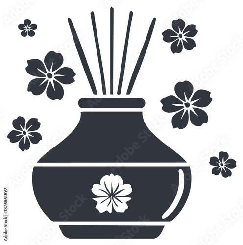 Aromatic diffuser with floral accents isolated on white background