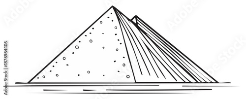 Hand drawn sketch of the Egyptian pyramids. Simple black and white line art illustration of a desert landmark.