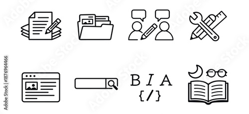 Digital Functions Line Icons Set