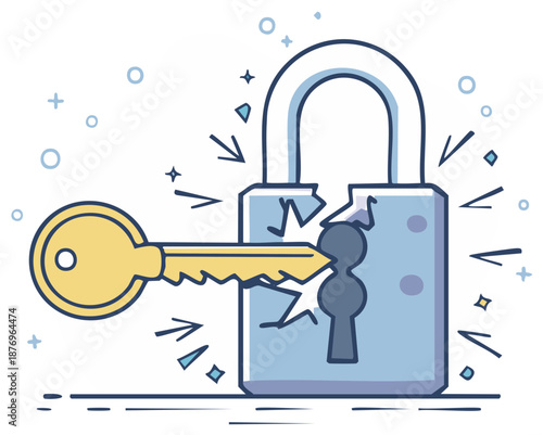 Key unlocks padlock, security and access illustration