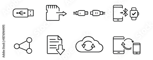 Data Transfer and Connectivity Line Icons Set