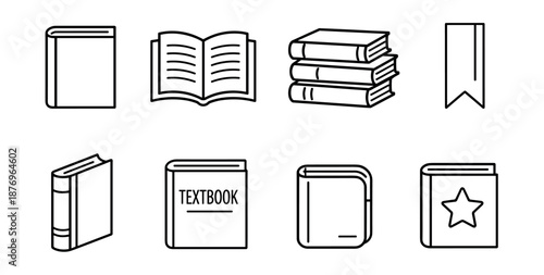 Books and reading outline icons set