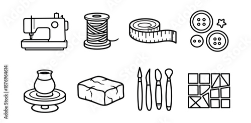 Arts and crafts monochrome icons set