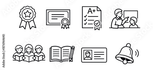 Educational black and white icons set