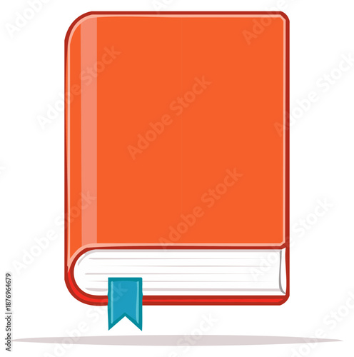Bright red hardcover book featuring a blue bookmark a simple symbol for knowledge and academic study