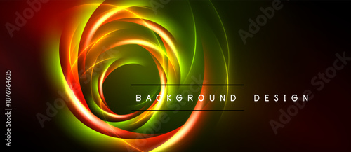 Bright swirling lines create abstract design. Vivid colors blend, forming dynamic visual impact. Dark background enhances luminosity.