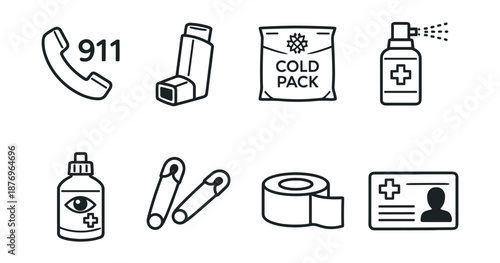 Medical and emergency line icons set