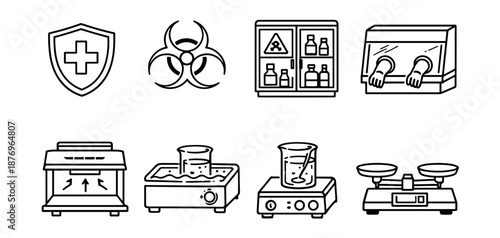 Laboratory equipment line icons set
