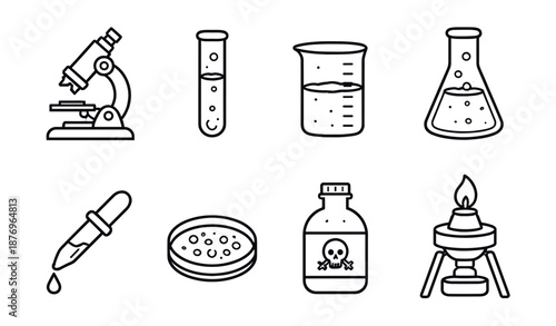 Laboratory equipment line icons set