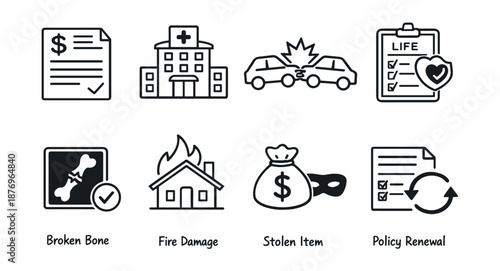 Insurance-related line icons set