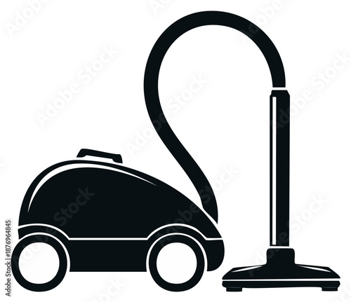 Vacuum Cleaner Illustration: Home Cleaning, Hygiene, and Black Silhouette Icon