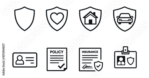 Shield and document line icons set