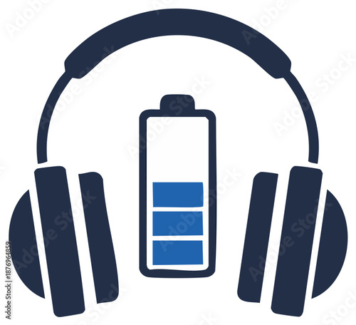 Headphones with Battery Charge Status Symbol Flat Icon Design