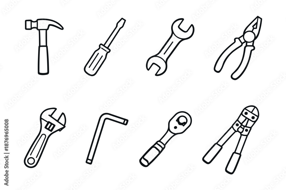 Naklejka premium Hand tools line icons set