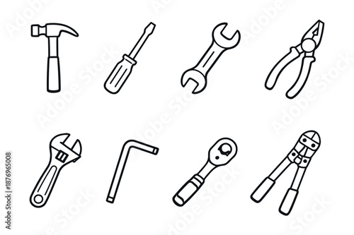 Hand tools line icons set