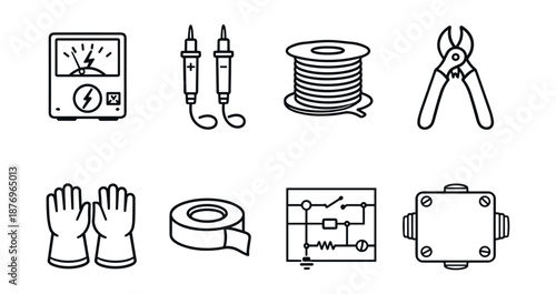 Electrical Tools and Components Line Icons Set