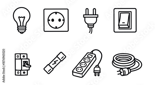 Electrical components line icons set