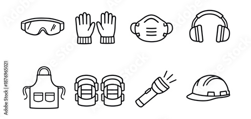 Safety and Protective Equipment Line Icons Set