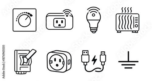Electrical devices and systems line icons set